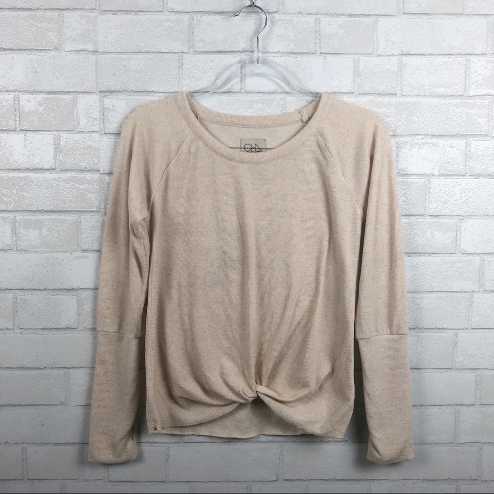 Chaser LINEN RIB KNOT FRONT LONG SLEEVE THUMBHOLE CUFF TEE Blush Pink Size Small